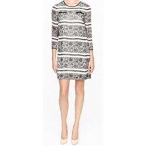 J.Crew Collection 100% Silk Lace Stripe Shift Jules Dress Black White Size 8 GUC